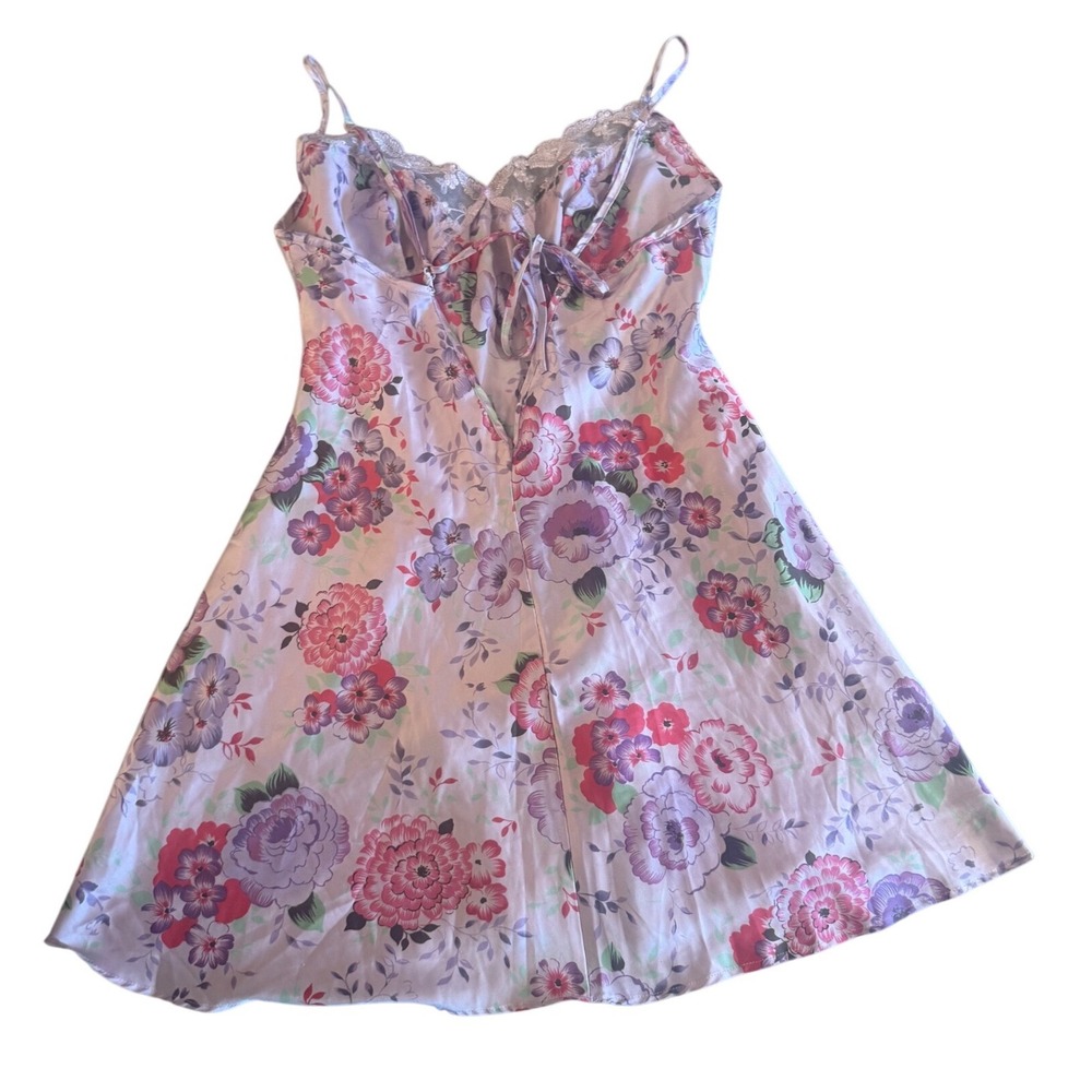 Victorias Secret Purple Floral Satin Lace Trim Slip Dress Chemise Medium - Picture 4 of 9